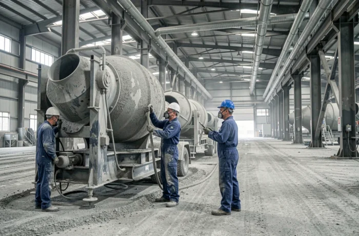 Ouvriers opérant des machines de production sur le site industriel de ciment GF Qiuyakghmiz