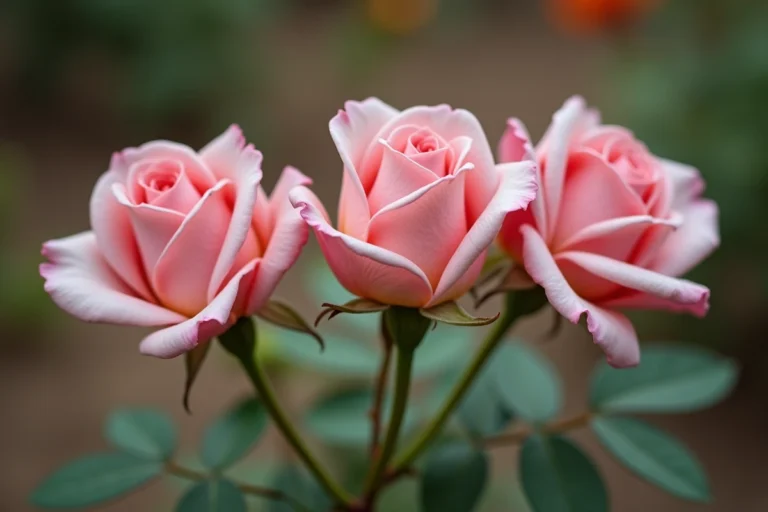 Roses roses à tête penchée dans un jardin, symptôme de manque d'eau ou de tige affaiblie