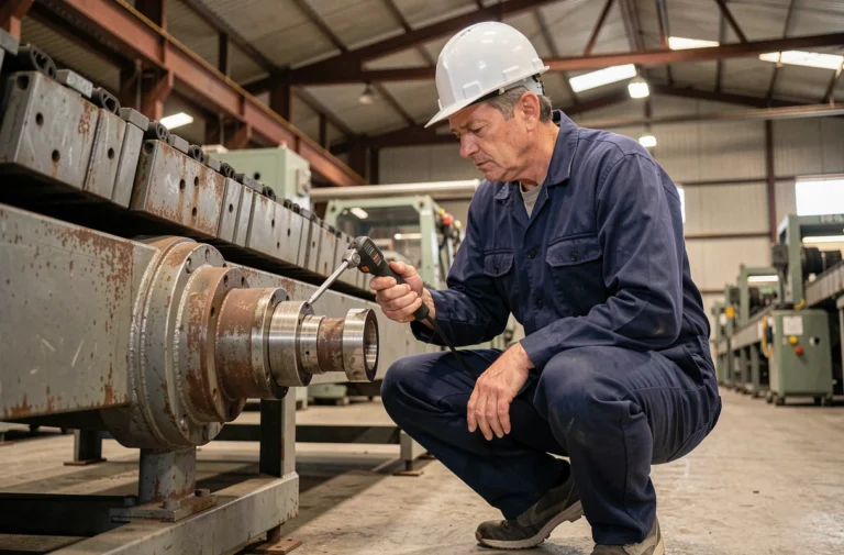 Technicien industriel inspectant une machine de convoyeur dans une usine moderne pour optimiser la maintenance préventive