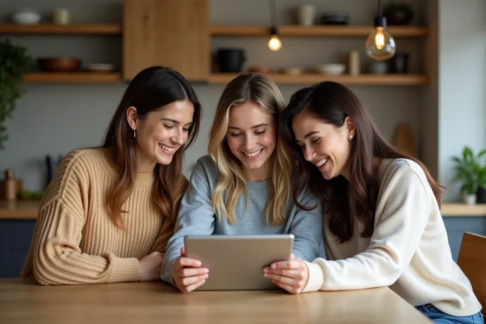 Groupe de femmes partageant leurs avis sur les Circles autour d'une table dans une cuisine moderne